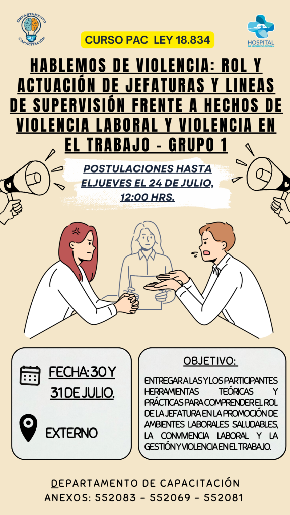 PAC-114 HABLEMOS DE VIOLENCIA ROL Y ACTUACIÓN DE JEFATURAS Y LINEAS DE SUPERVISIÓN FRENTE A HECHOS DE VIOLENCIA LABORAL Y VIOLENCIA EN EL TRABAJO GRUPO 1